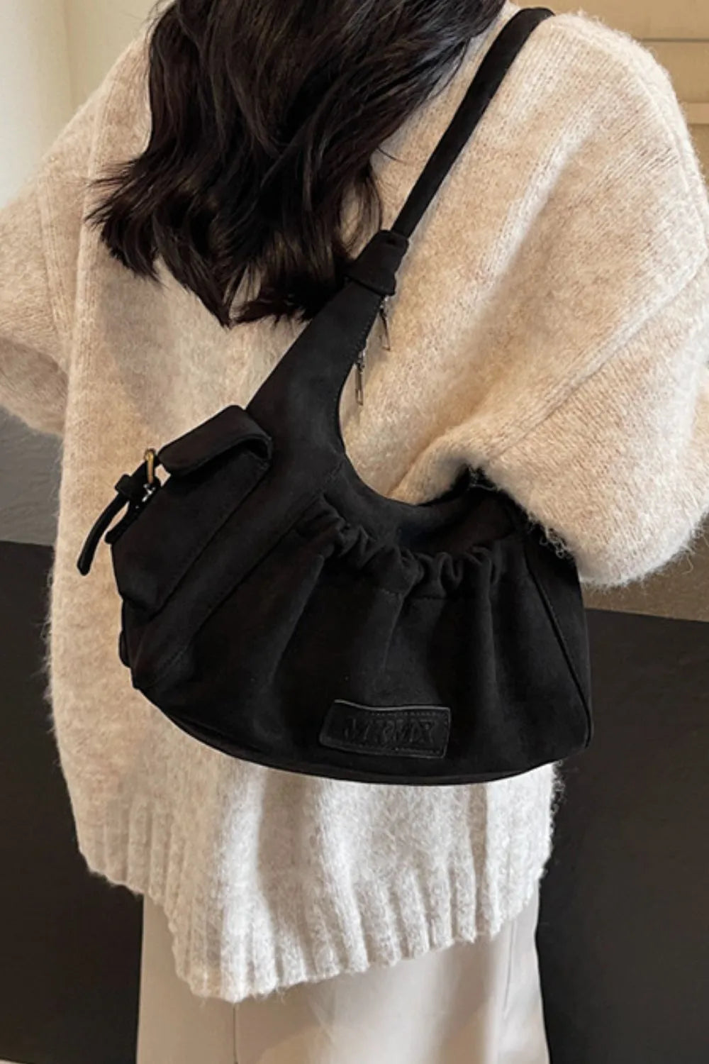 Sac à main en daim froncé avec fermeture éclair