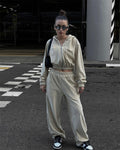 Long sleeved hooded cardigan and elastic long pants set