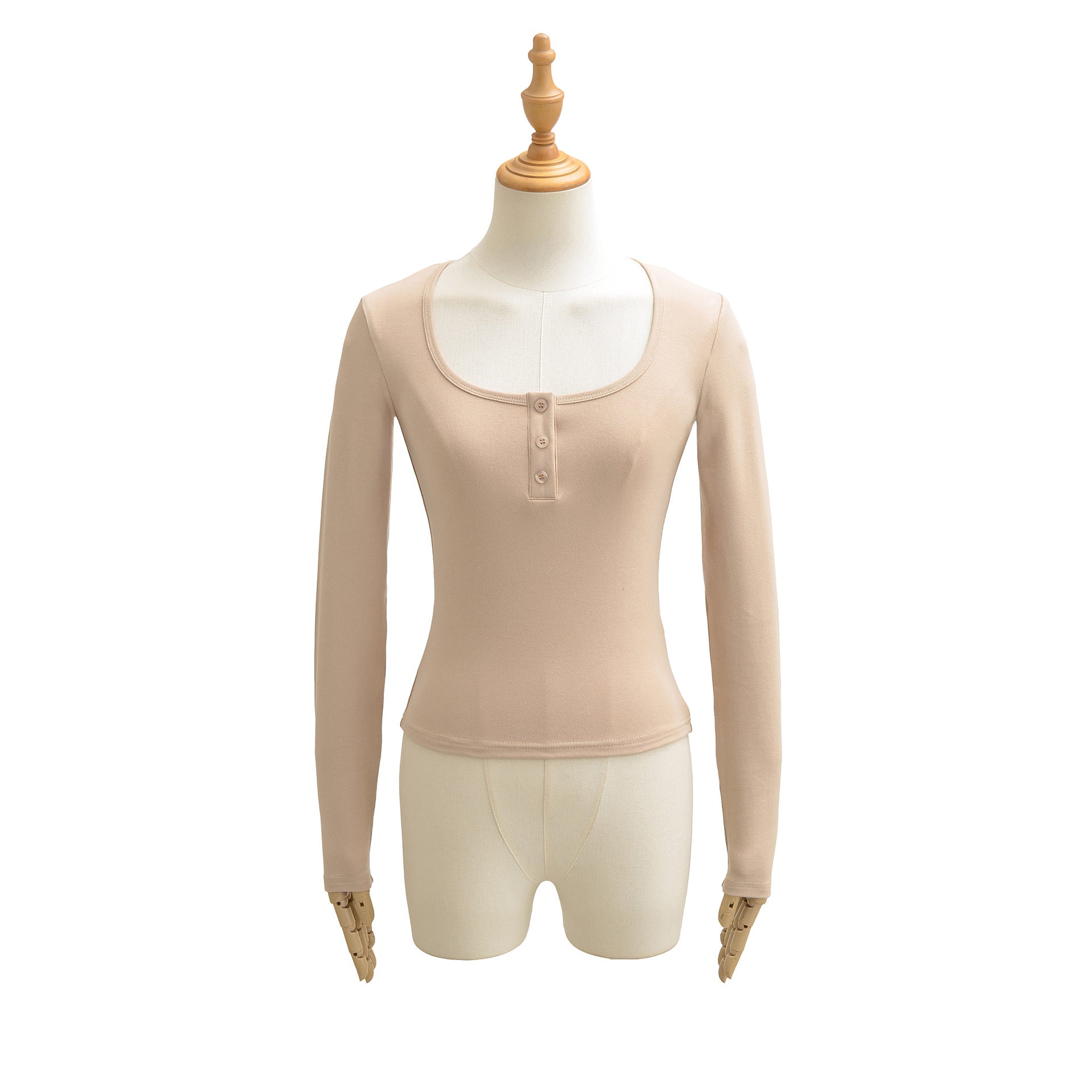 haut à manches longues, coupe ajustée, col carré