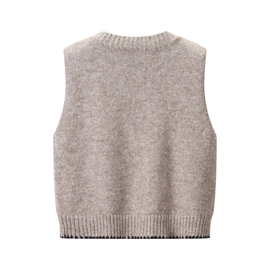 Gilet simple à col en V ample sans manches avec boucle