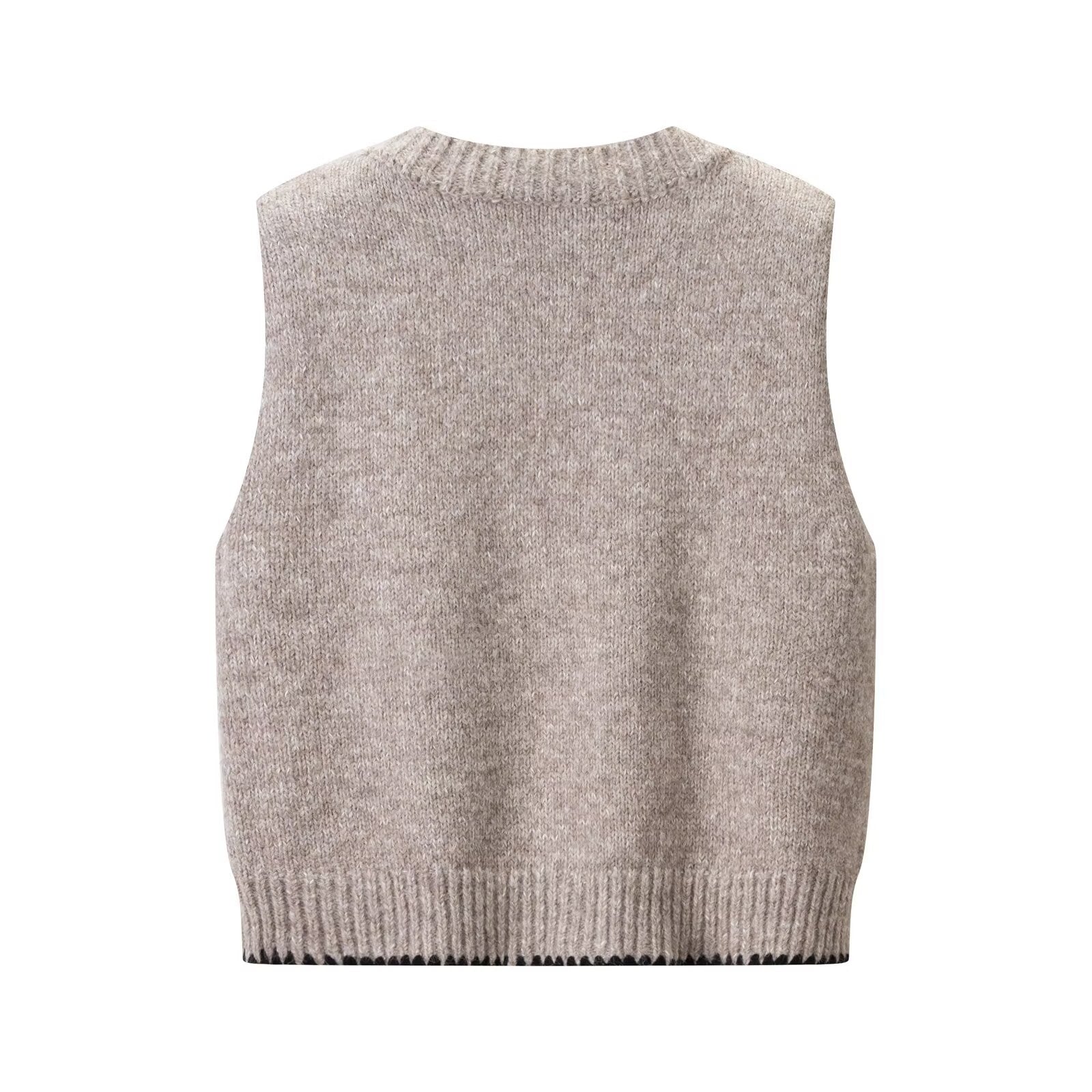 Gilet simple à col en V ample sans manches avec boucle