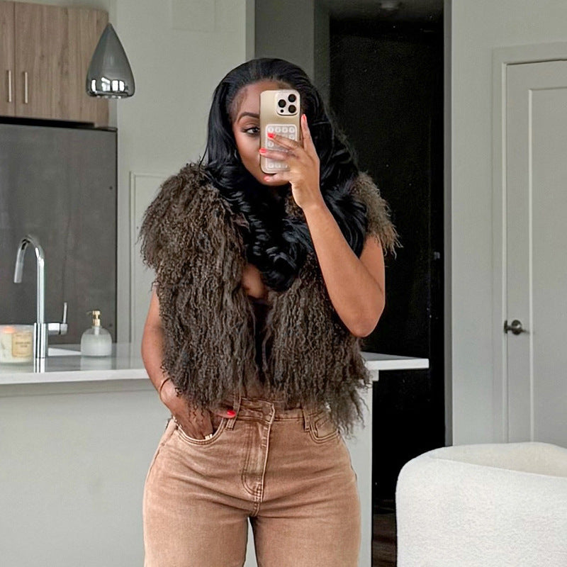 Haut sexy à capuche en fausse fourrure dos nu, nouvelle collection