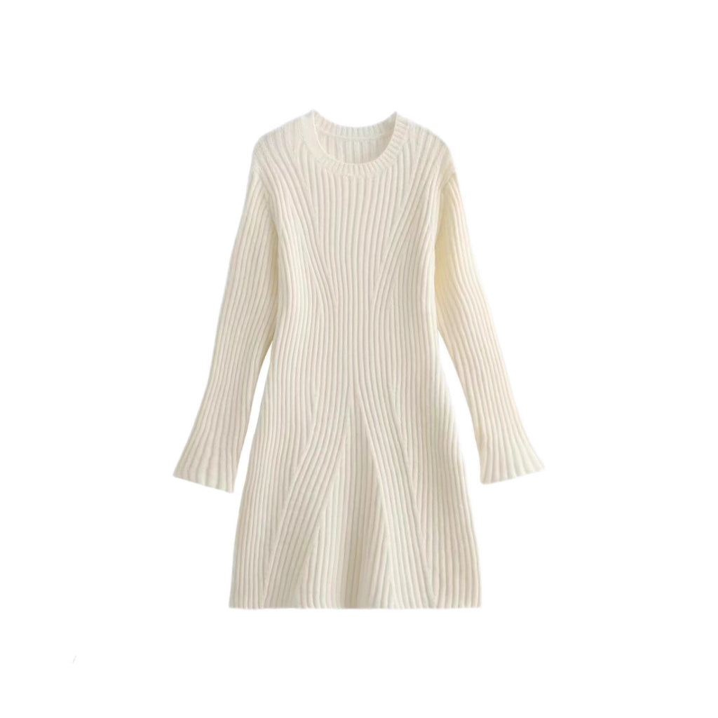 Robe en laine tricotée à manches longues, moulante et près du corps