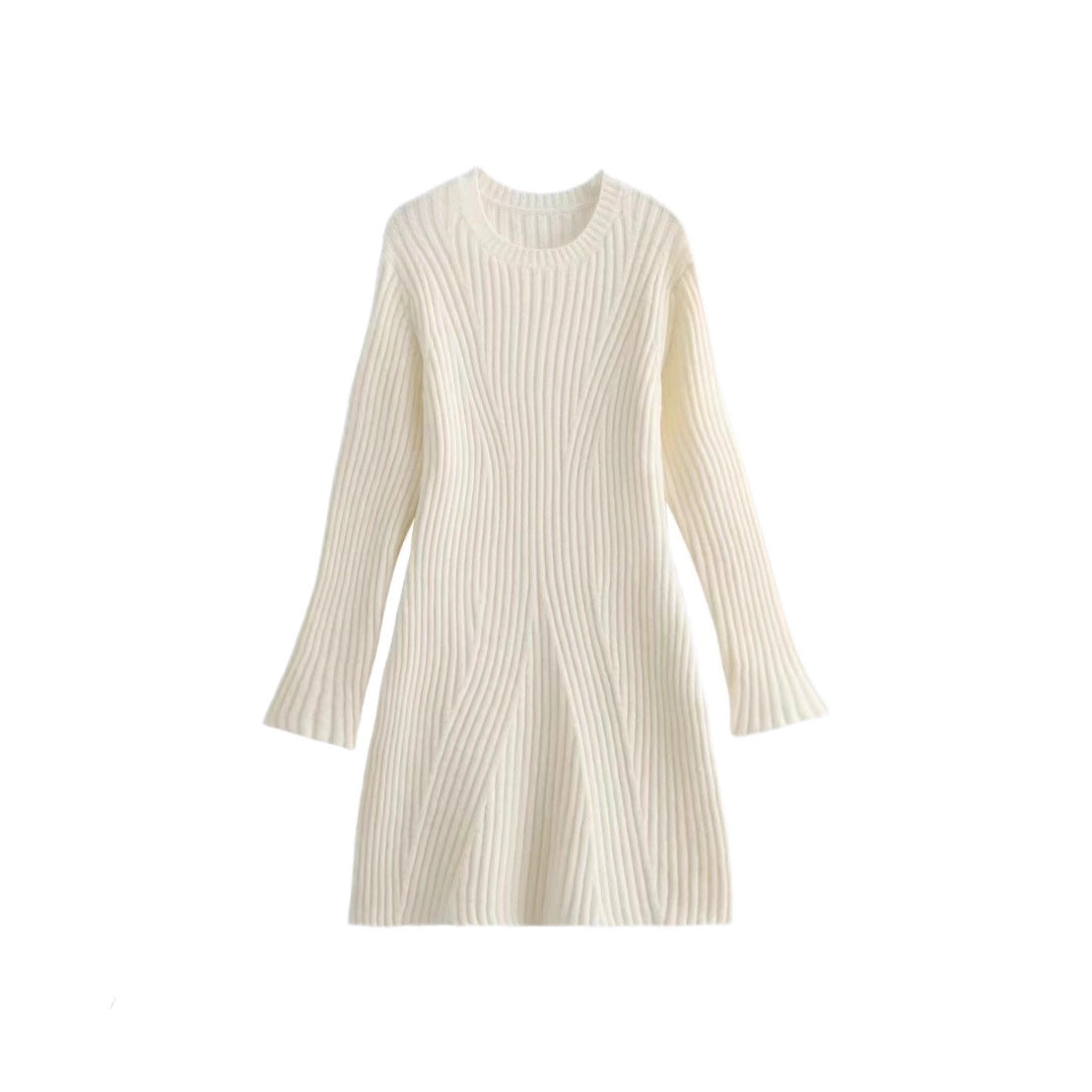 Robe en laine tricotée à manches longues, moulante et près du corps