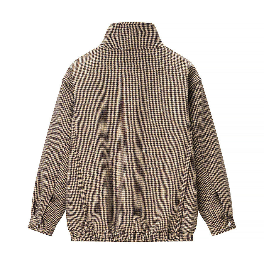 Veste femme à carreaux, fermeture éclair, col montant