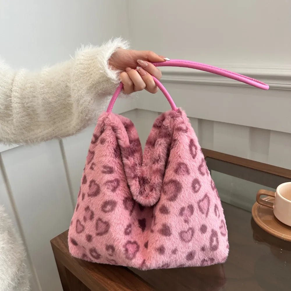 Sac bandoulière en peluche léopard