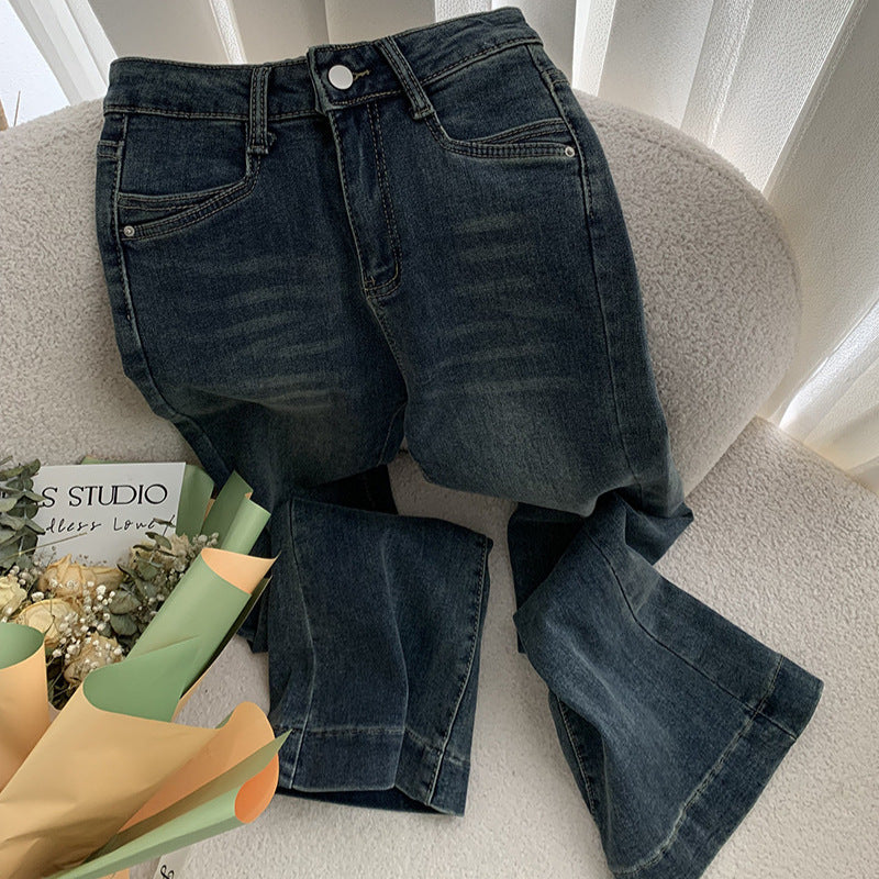 Jean évasé style rétro, taille haute, élastique et amincissant