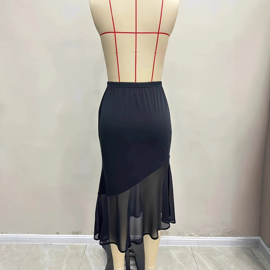 Jupe taille haute en résille unie