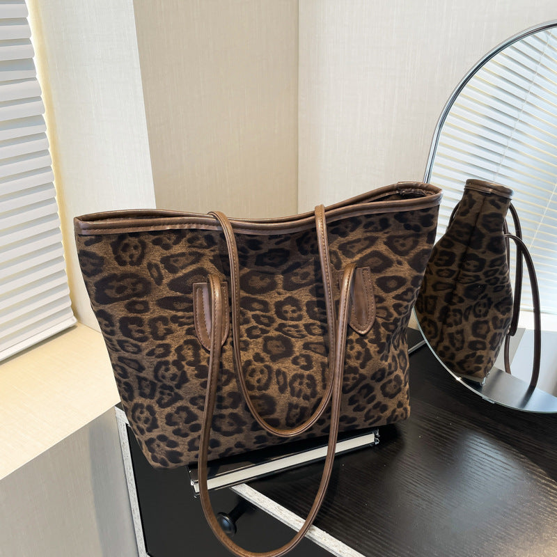 Sac cabas grande capacité, en cuir PU imprimé léopard
