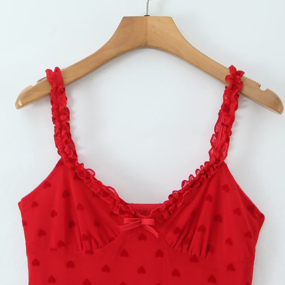 Robe sexy rétro à bretelles volantées et col bas