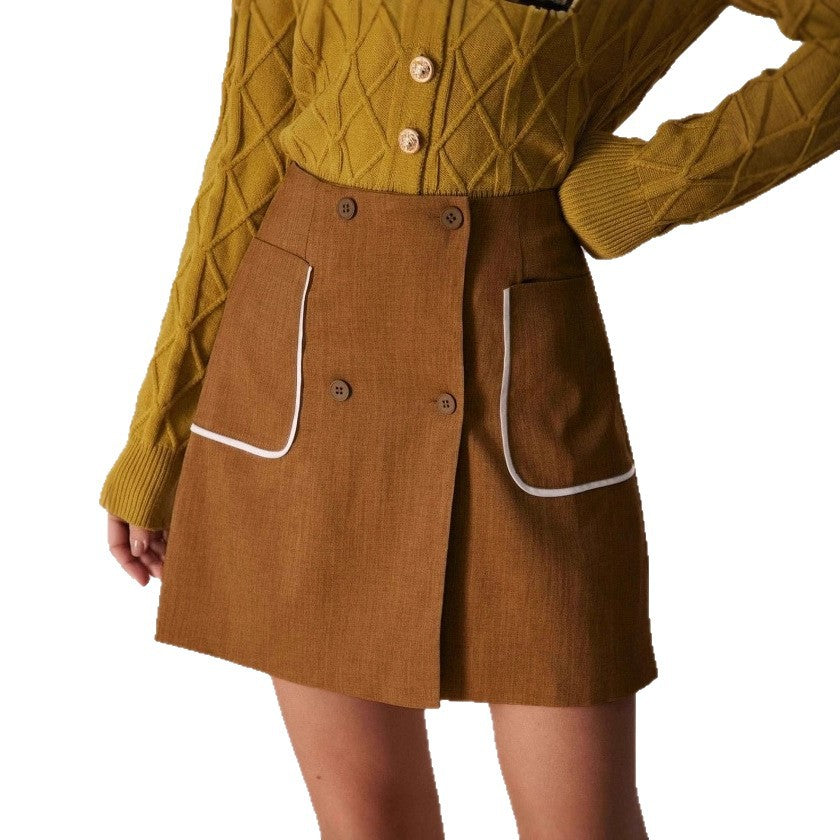 Jupe trapèze taille haute couleur kaki