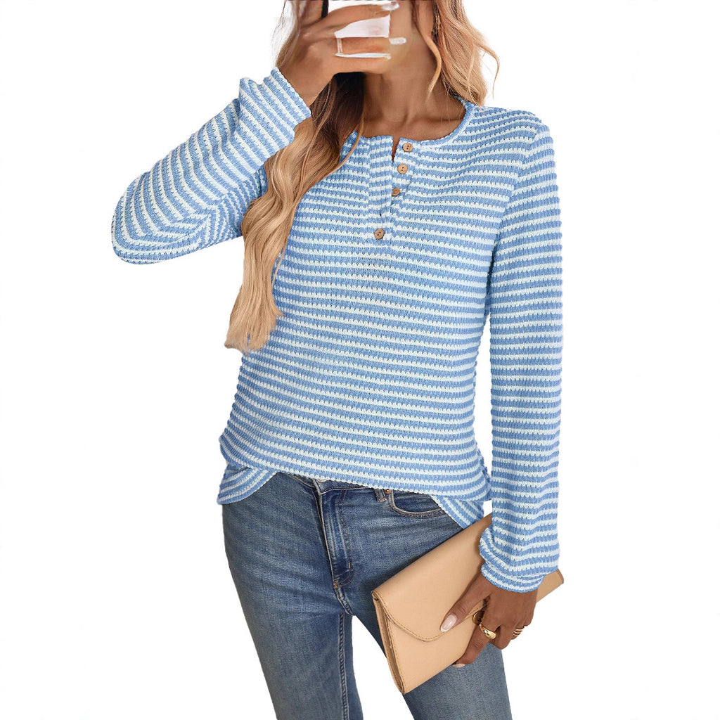 Pull à col rond boutonné et manches longues