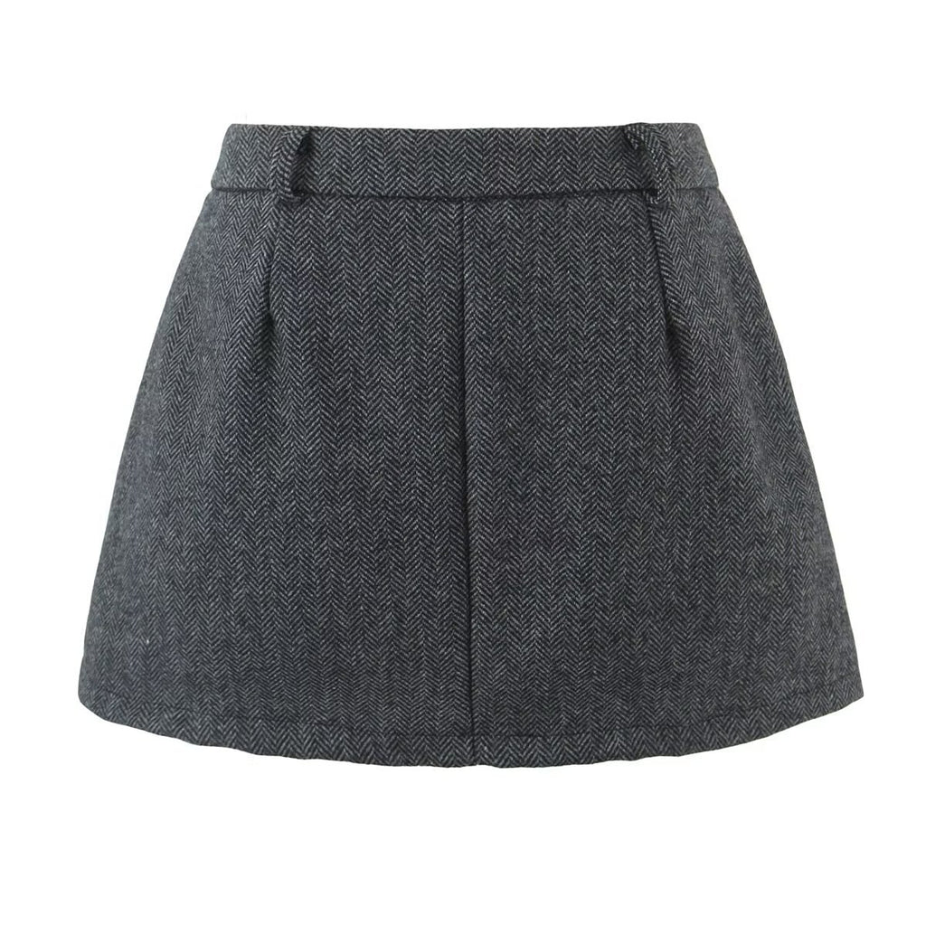 Jupe plissée à chevrons en laine mélangée