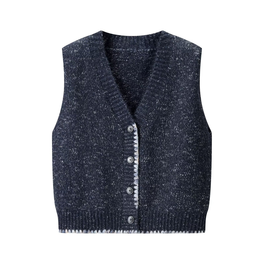 Gilet simple à col en V ample sans manches avec boucle