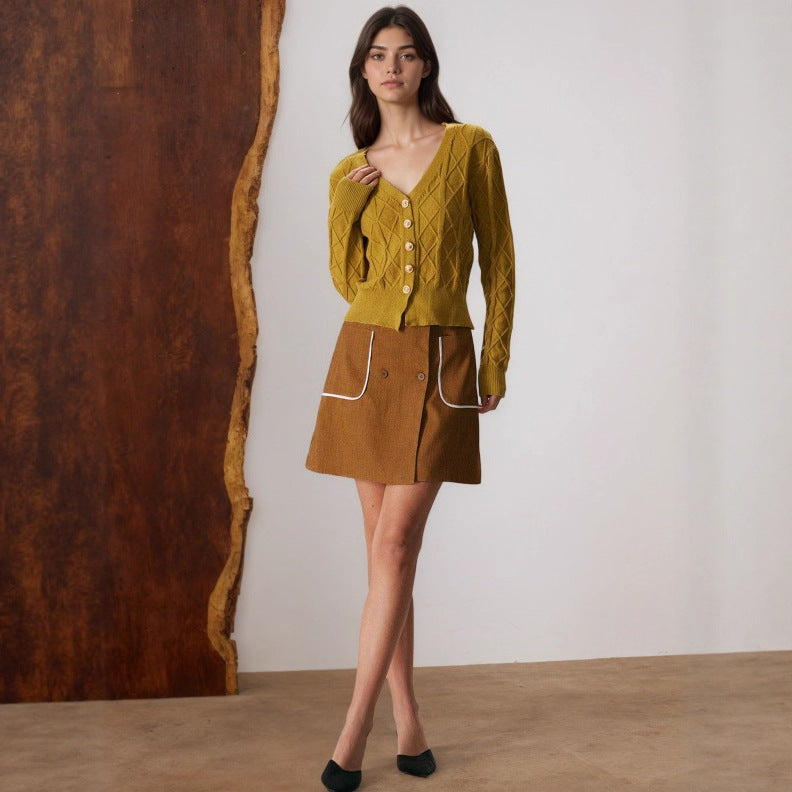 Jupe trapèze taille haute couleur kaki