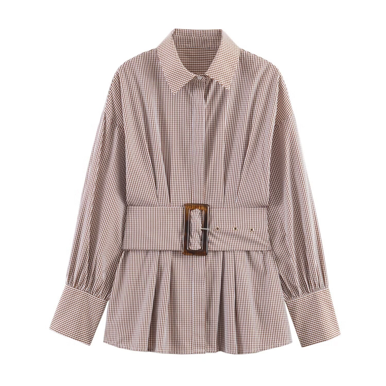 Chemise à manches longues rayée avec ceinture cintrée à la taille