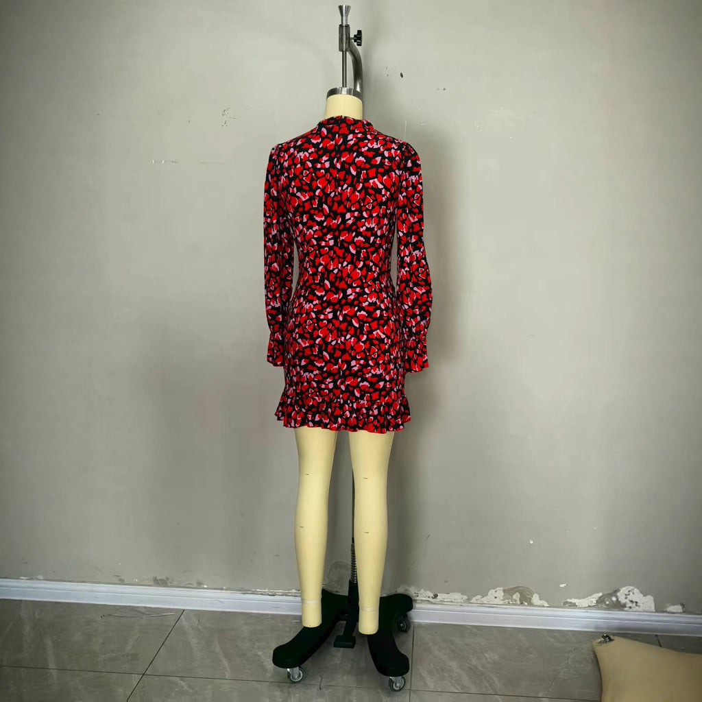 Robe plissée imprimée à manches longues