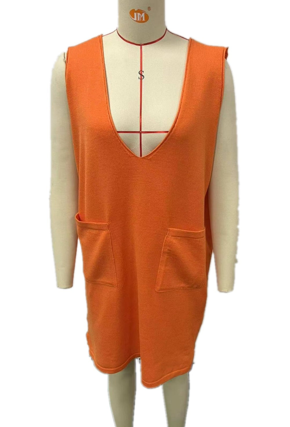 Robe sans manches polyvalente mi-longue en maille double face, collection automne/hiver coréenne, couleur unie.