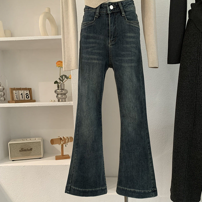 Jean évasé style rétro, taille haute, élastique et amincissant