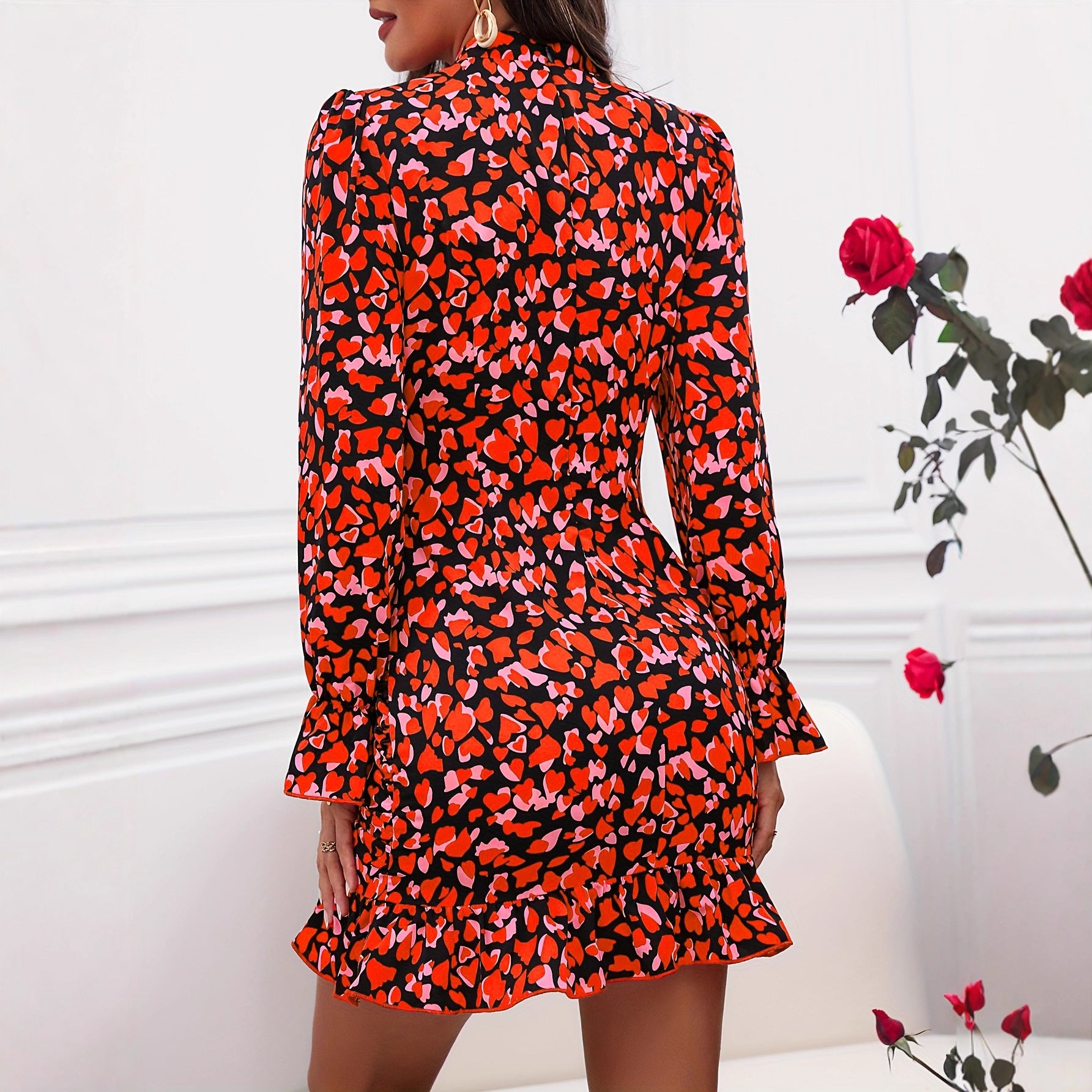 Robe plissée imprimée à manches longues