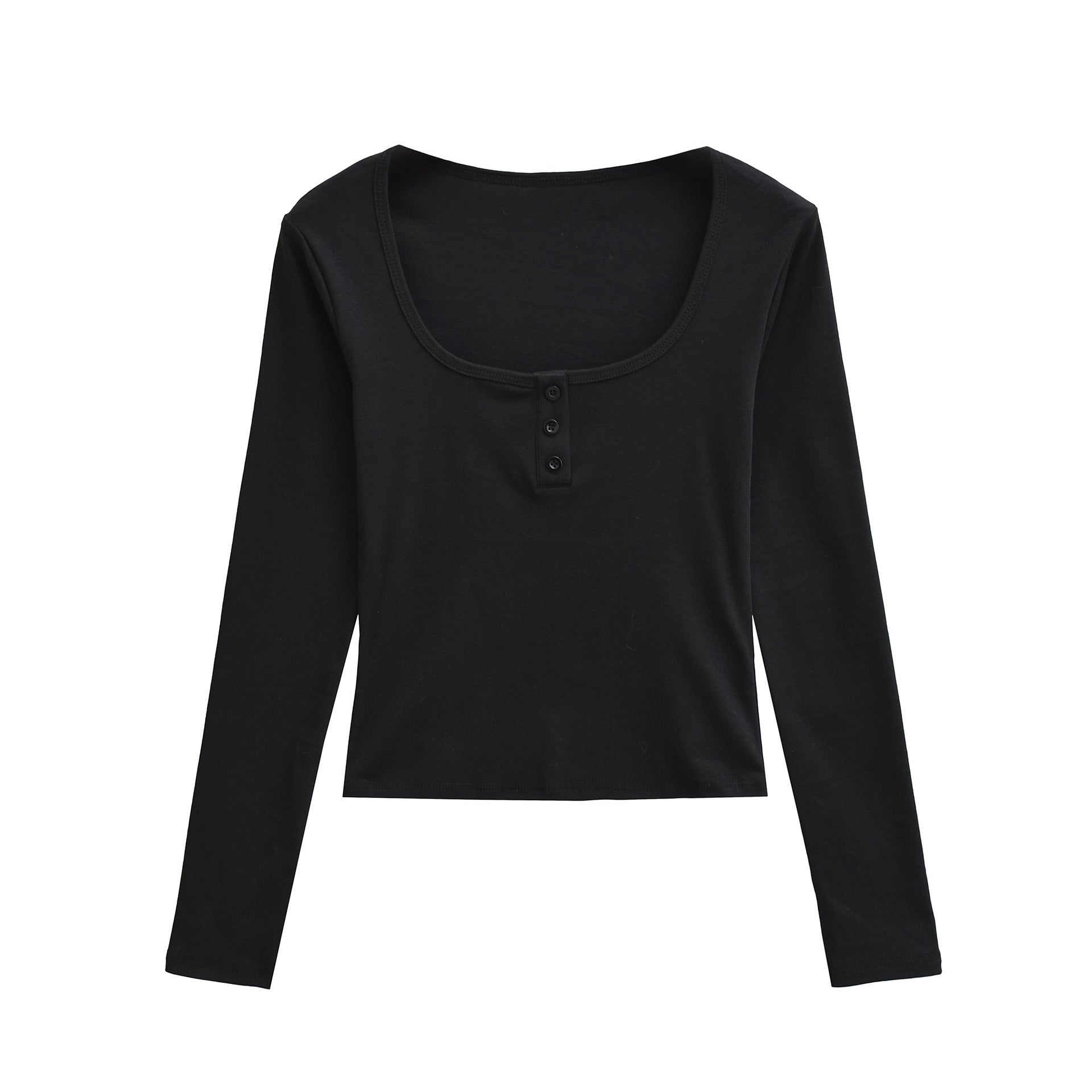 haut à manches longues, coupe ajustée, col carré