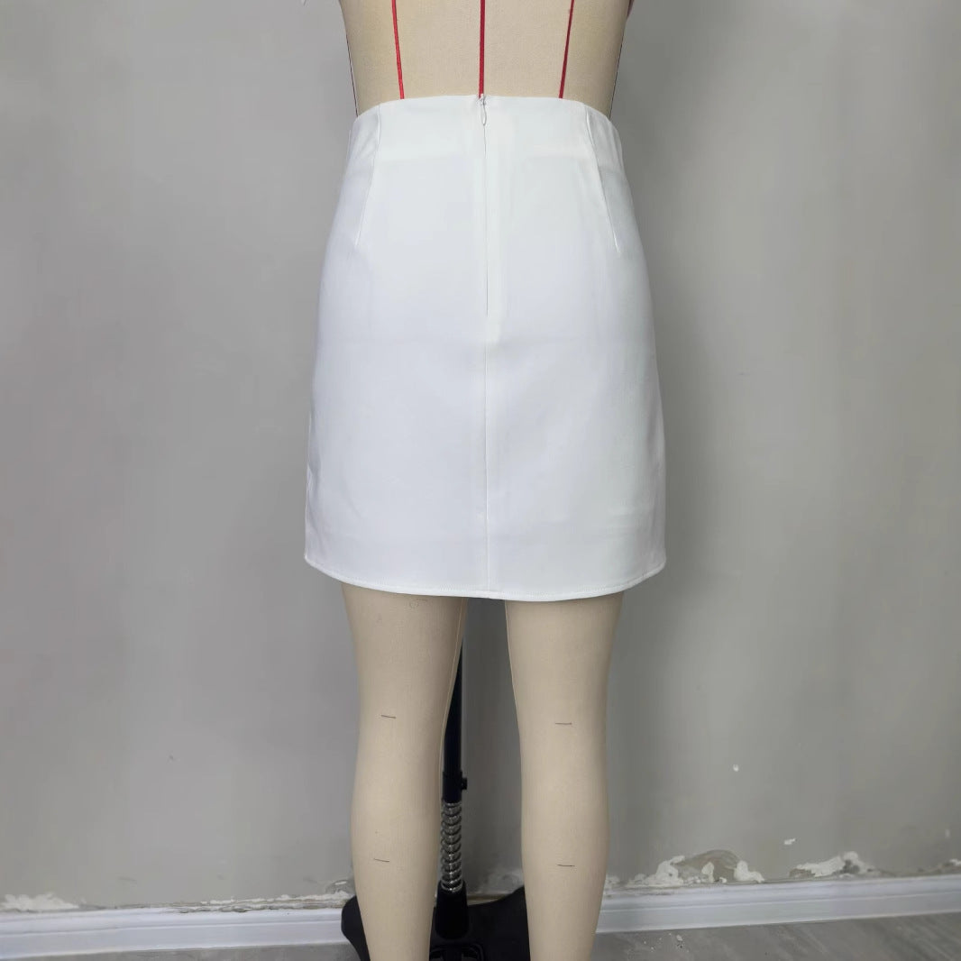 Jupe courte trapèze taille haute, blanc avec doublure ou noir sans doublure