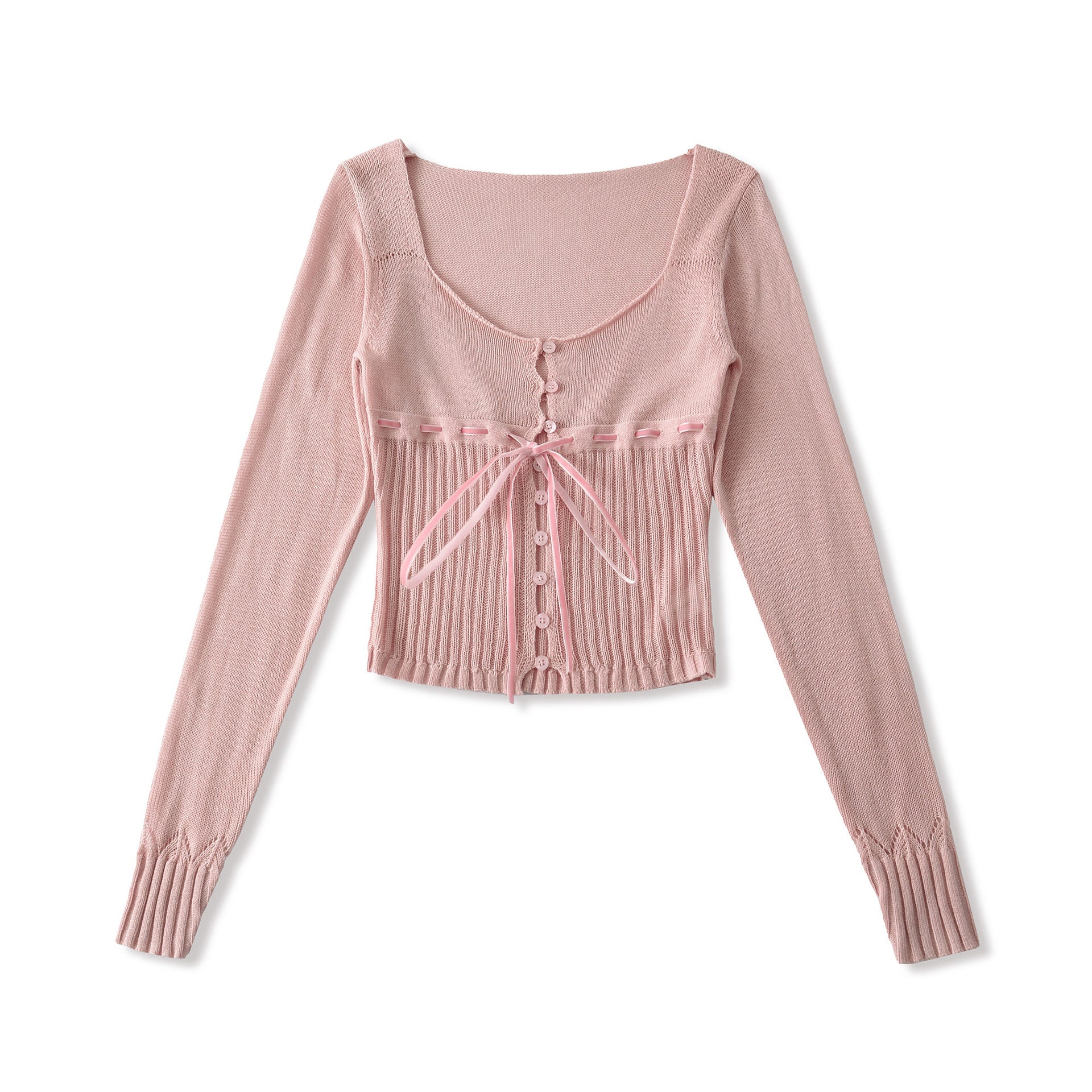 Haut à col carré, manches longues, coupe ajustée et boutonnage simple