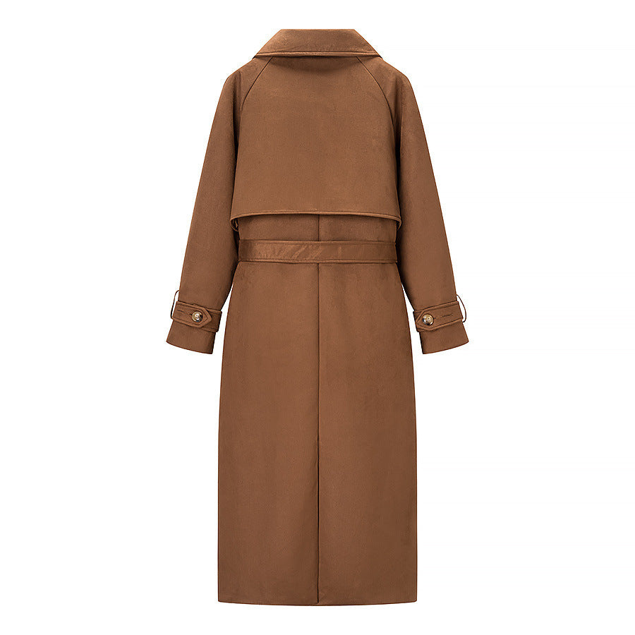 Manteau long croisé en daim